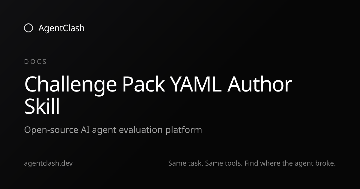 Challenge Pack YAML Author Skill — AgentClash Docs